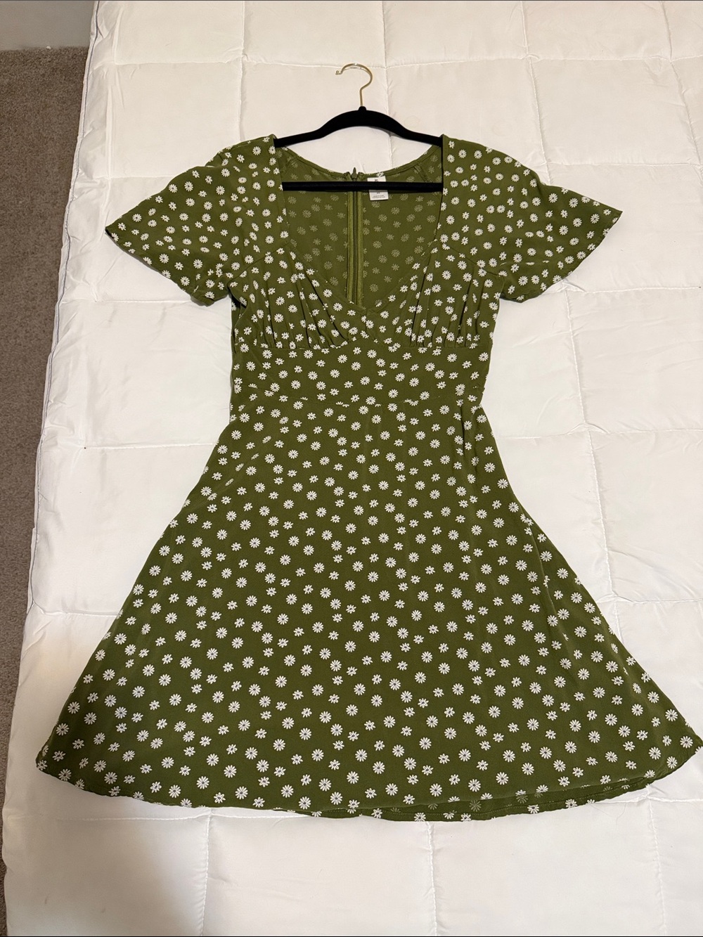 Olive Green Floral Fit & Flare Dress
